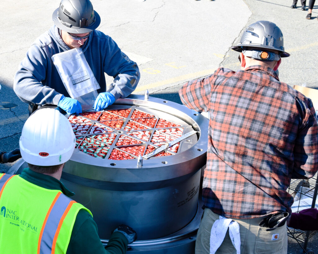 The BWXT team prepares to ship the TRISO fuel for Project Pele to Idaho National Lab. BWXT’s experience with TRISO fuel fabrication stretches back to the early 2000s and work with INL and DOE to manufacture irradiation-tested uranium oxycarbide TRISO fuel for the Advanced Gas Reactor (AGR) Program.