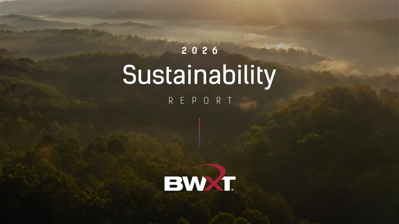 BWXT 2026 Sustainability Report cover with mountains